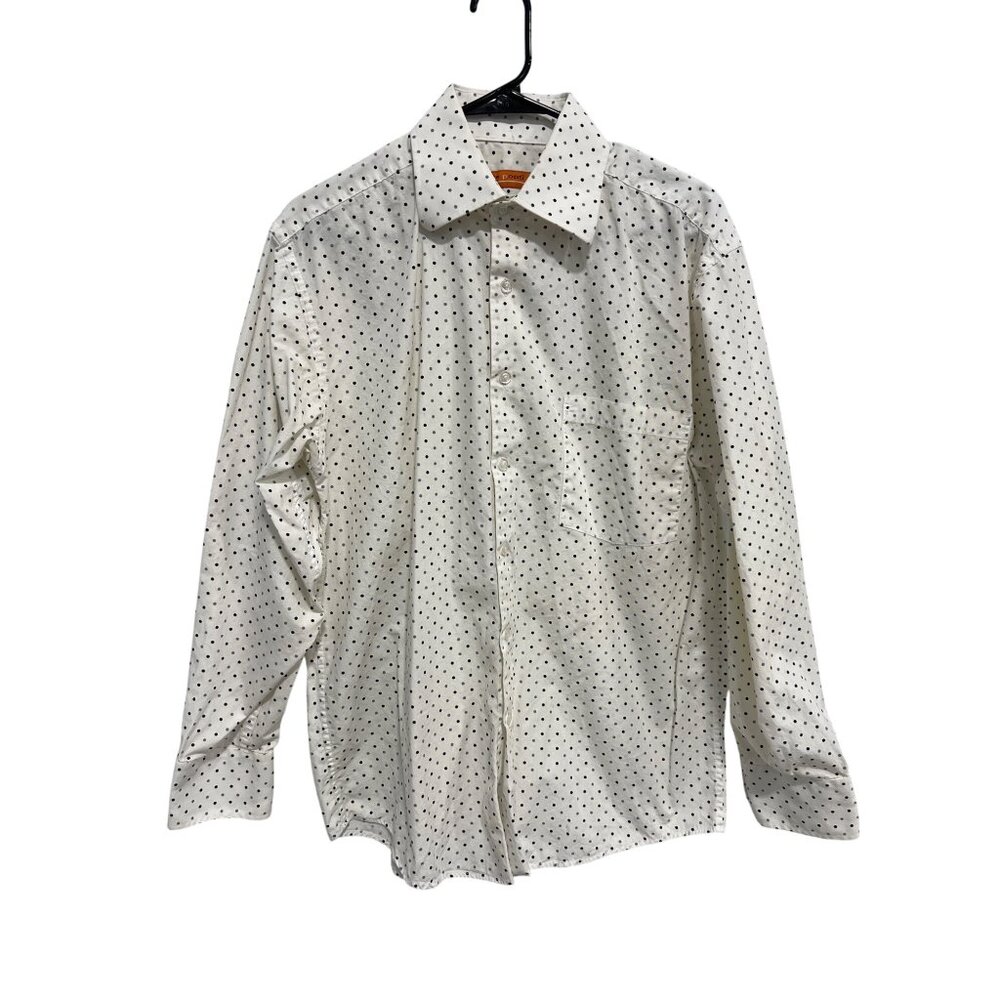 Sette Ponti Mens Medium White Polka Dot Button-Up Shirt 100% Cotton Long Sleeve